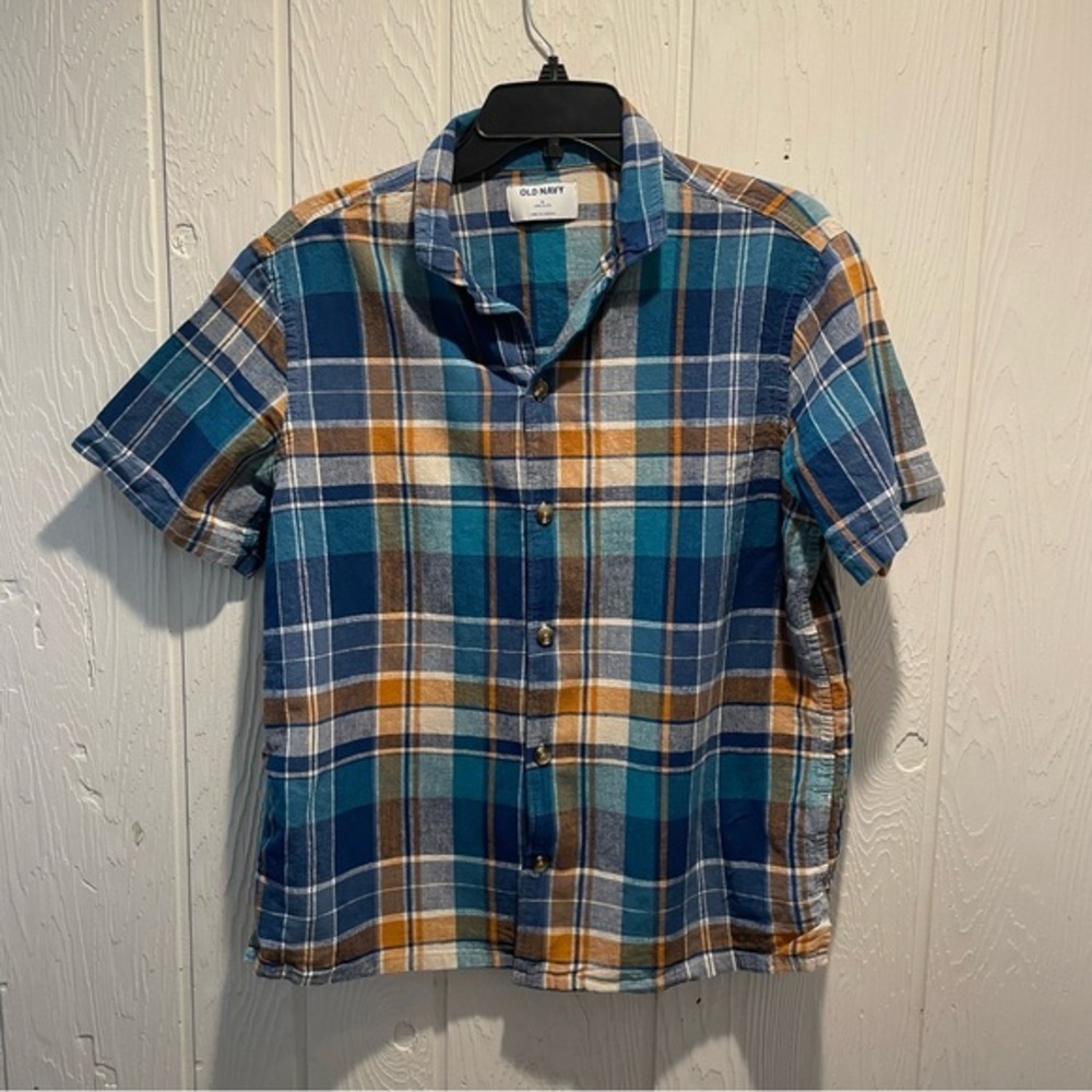Old Navy Short Sleeve Men’s Plaid Linen Shirt